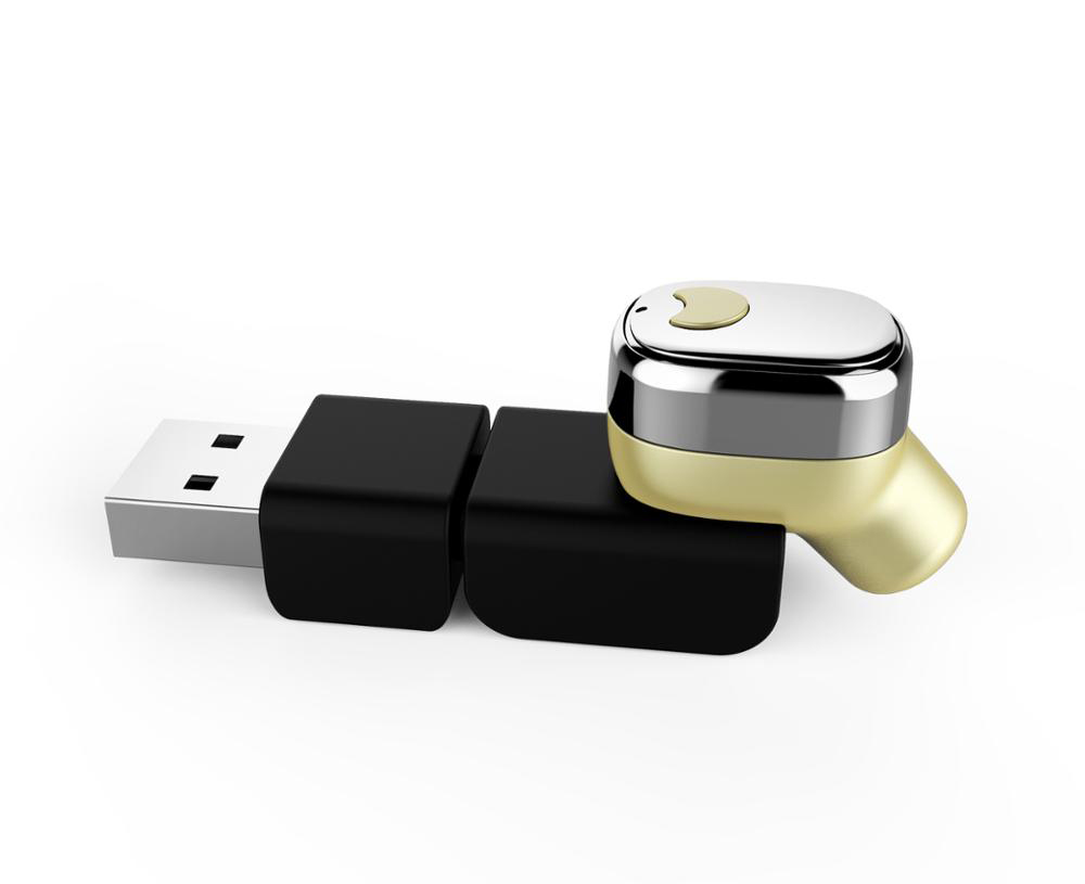 Super Mini Small Tiny Bluetooth Headset with easy USB Charger (GOLD)